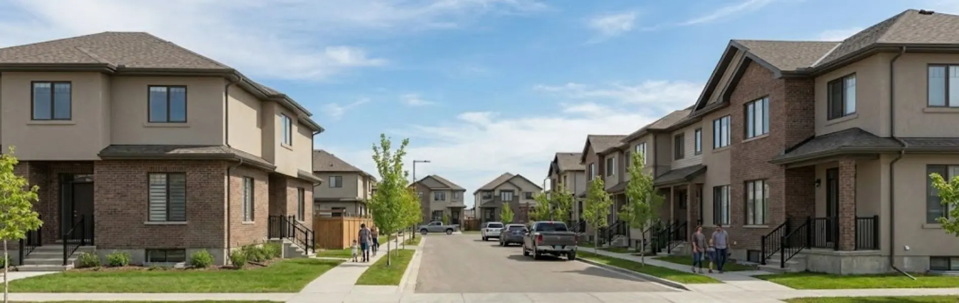 New residential builds and modern streetscapes in The Towns neighbourhood, Southeast Regina